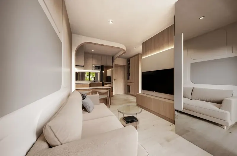 Living room of condo in Si Sunthon
