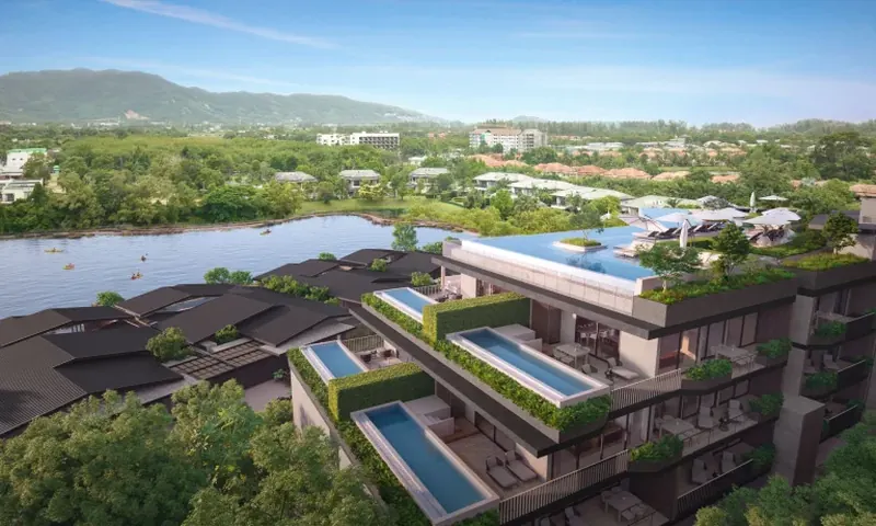 Pool area of condo in Choeng Thale