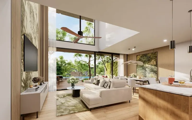 Living room of condo in Choeng Thale