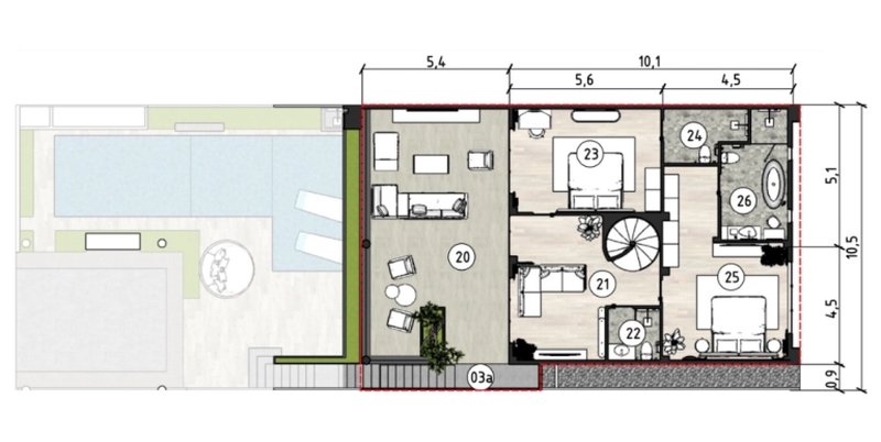 Two-storey villa with 4 bedrooms and a swimming pool 950 meters from Rawai Beach, Phuket in Orbita Villa-Town complex