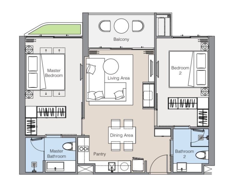 2 Bedroom Apartment next to the Lagoon, Phuket at Laguna Lakelands Waterside Residences