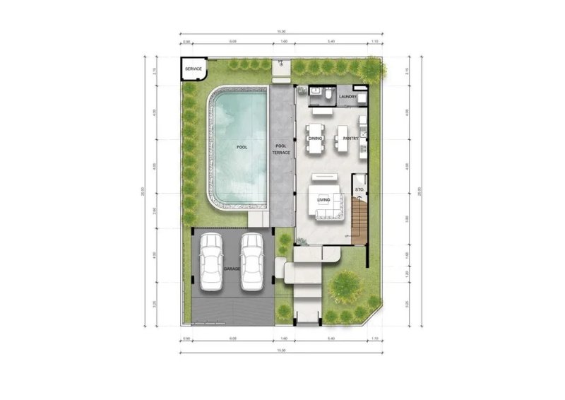 Two-storey 3 bedroom villa with private pool in Chalong, Phuket at NAI Villas Urban