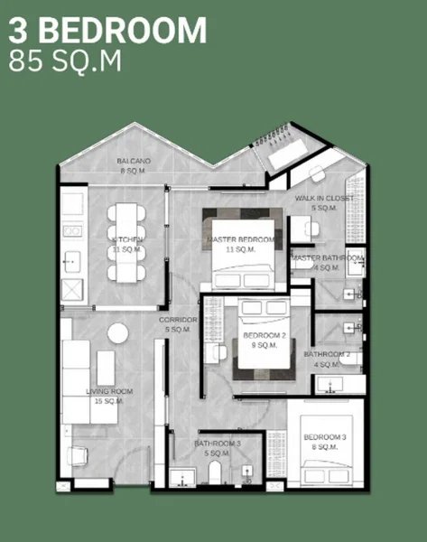 3 Bedroom Apartment 600 meters from Kamala Beach, Phuket at Citygate De Phuket