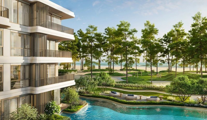 1 ห้องนอนอพาร์ทเม้น 50 เมตรจากทะเลในที่ซับซ้อนชื่อระเบียง