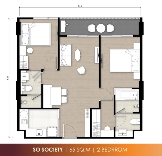 2 Bedroom Apartment 800 meters from Kata Beach, Phuket, in So Origin Kata Complex