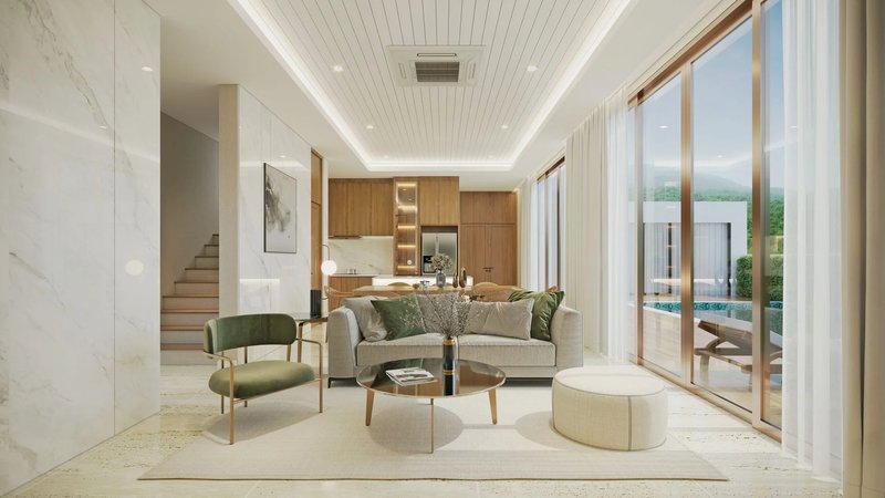 Two-storey corner villa with 4 bedrooms and private pool in Cherng Talai, Thailand, in Avalin Villas complex