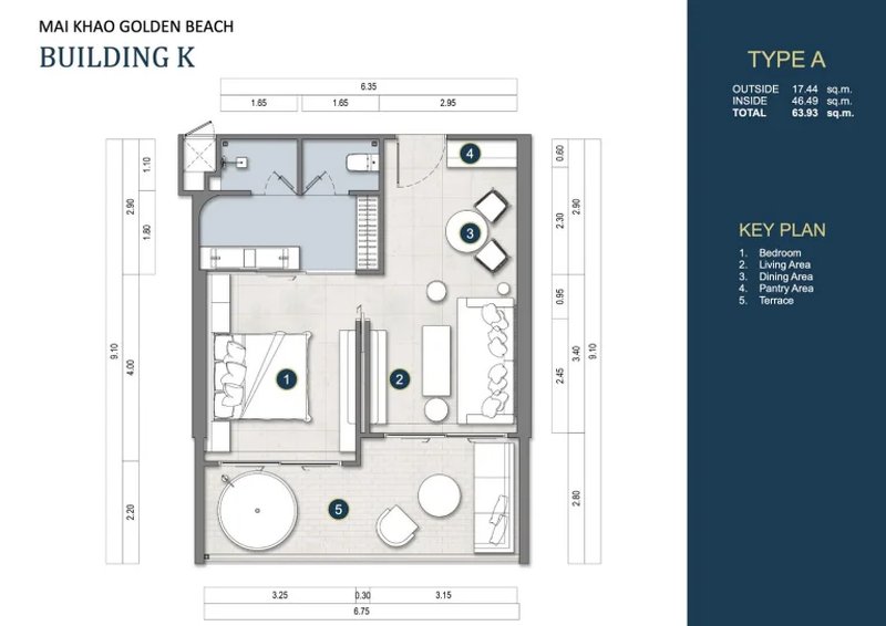 1 Bedroom apartment 50 meters from the sea in Mai Khao, Phuket in Maviston Complex