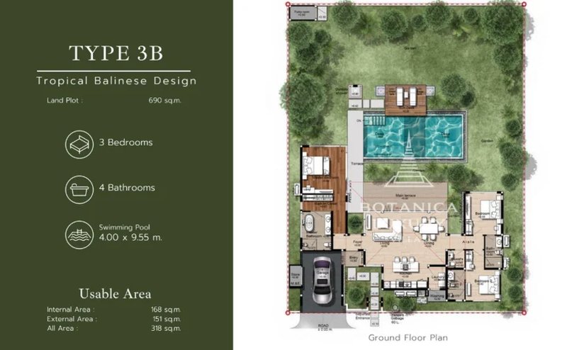 Tropical 3 bedroom villa with pool in Bang Tao area, Phuket at Botanica Forestique