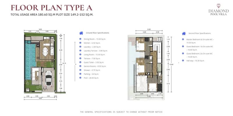 Two-storey 3 bedroom villa with swimming pool in Talang, Phuket at Diamond Pool Villa