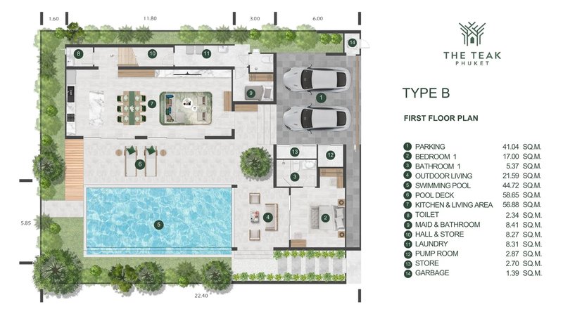 Two-storey 5 bedroom villa with private pool in Bang Tao, Phuket at The Teak Phuket Complex