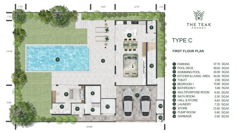 Two-storey 4 bedroom villa with pool in Bang Tao, Phuket at The Teak Phuket