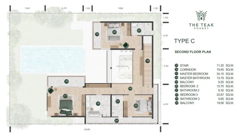 Two-storey 4 bedroom villa with pool in Bang Tao, Phuket at The Teak Phuket