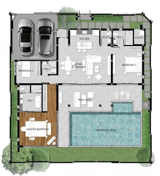 3 Bedroom Villa with Private Pool in Talang, Phuket at Rungtiva Private Pool Villas