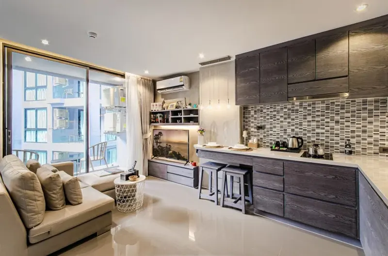 Living room of condo in Kamala