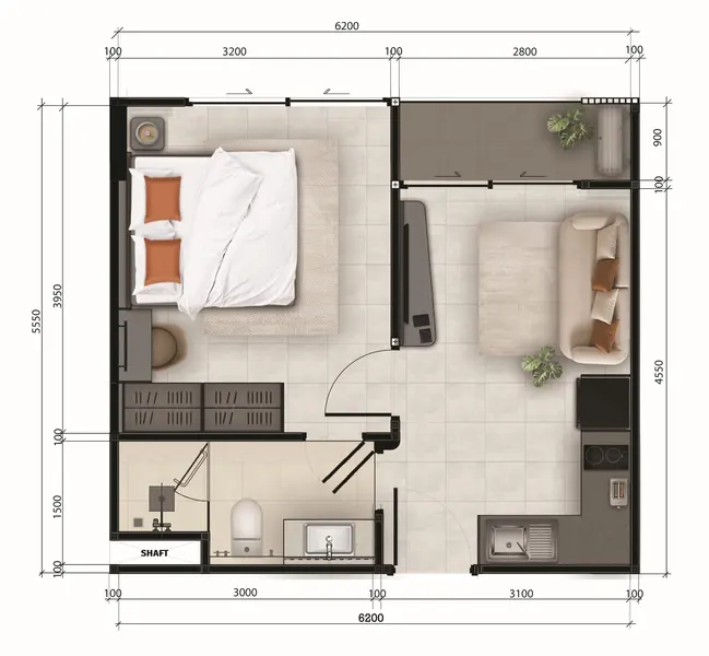 Floor plan of condo in Chalong