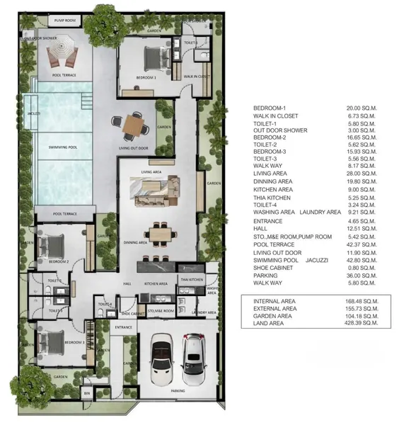 Floor plan of villa in Si Sunthon