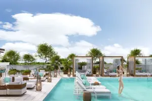 Pool area of condo in Choeng Thale
