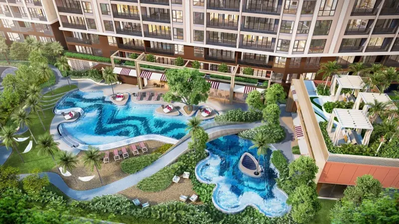 Pool area of condo in Karon