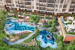 Pool area of condo in Karon