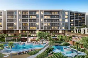 Pool area of condo in Karon