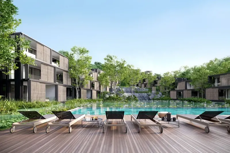 Pool area of condo in Kamala