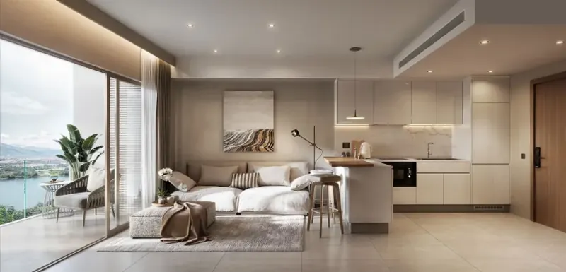 Living room of condo in Choeng Thale
