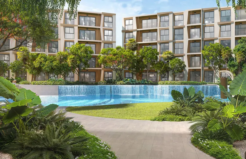 Pool area of condo in Bangtao