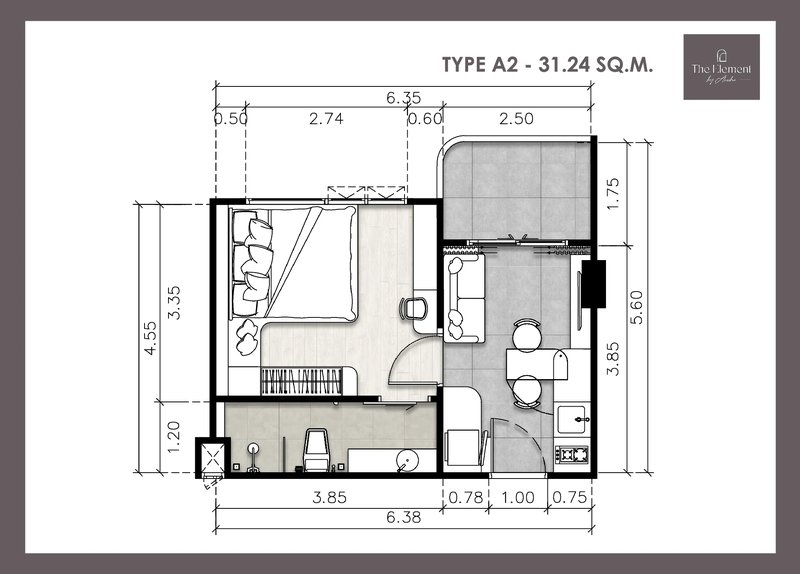 อพาร์ทเมนท์ 1 ห้องนอนในย่านกมลา,ภูเก็ตแอทเดอะเอลิเมนต์บายอโนชาคอมเพล็กซ์