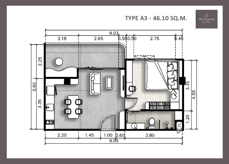 Просторные апартаменты с 1 спальней в районе Камала, Пхукет в комплексе The Element by Anocha