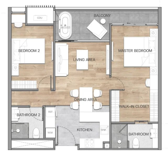 Corner 2 Bedroom Apartment near Kata Beach, Phuket at The Balance Phuket