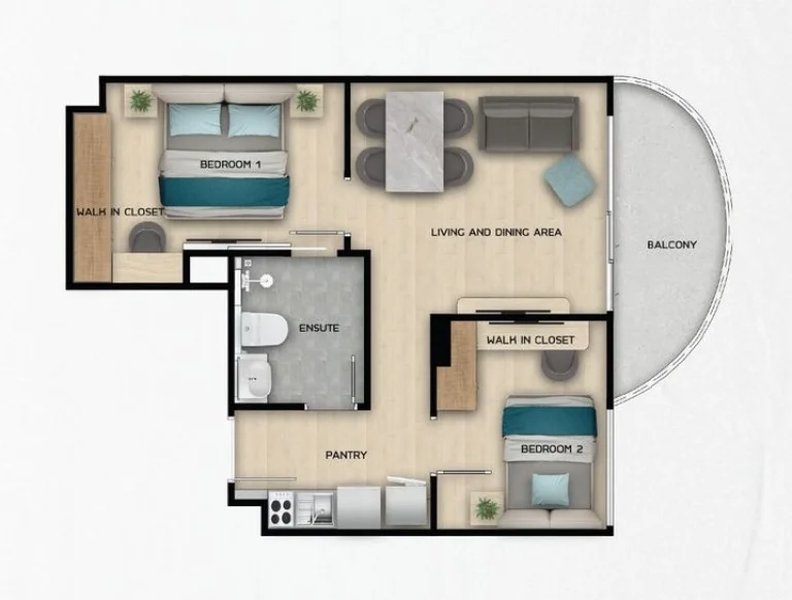 Spacious 1 Bedroom apartment in Rawai District, Phuket at AURA Condominium