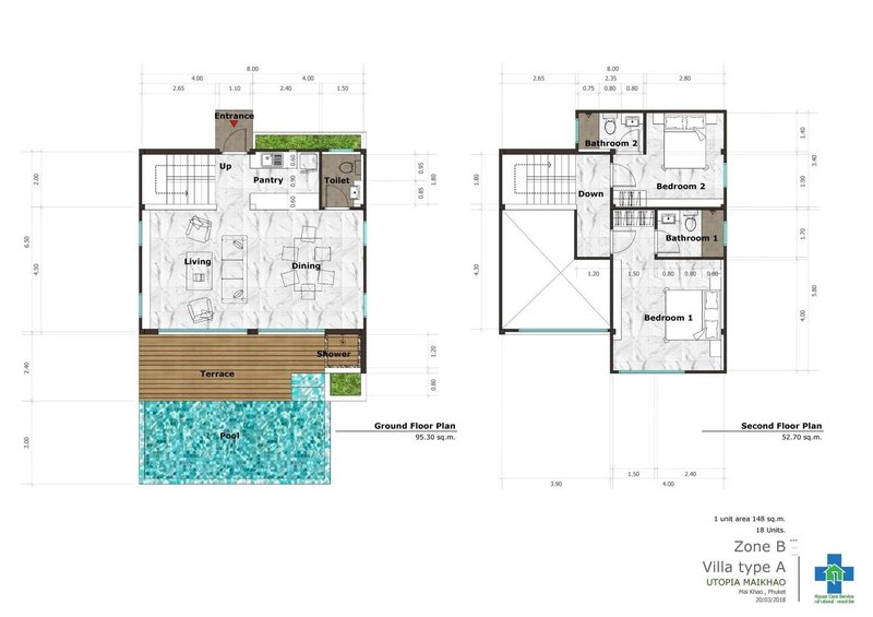 Two-storey villa with 2 bedrooms and a swimming pool in Mai Khao area, Phuket in Utopia Maikhao