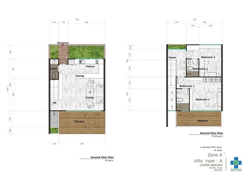 Two-storey 2 bedroom villa in Mai Khao area, Phuket in Utopia Maikhao