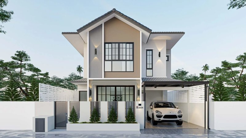 บ้านสองชั้น 4 ห้องนอนโมเดิร์นย่านวิชิตจังหวัดภูเก็ตในหมู่บ้านพนาสารเทพอนุสรณ์