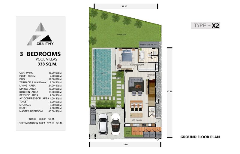 Two-storey 3 bedroom villa with private pool in Talang area, Phuket at Zenithy Connext Complex