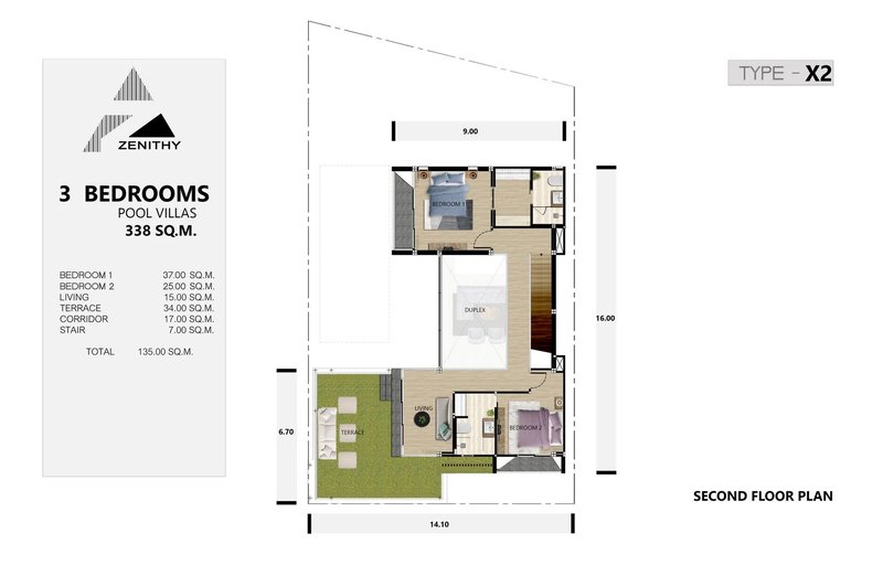 Two-storey 3 bedroom villa with private pool in Talang area, Phuket at Zenithy Connext Complex