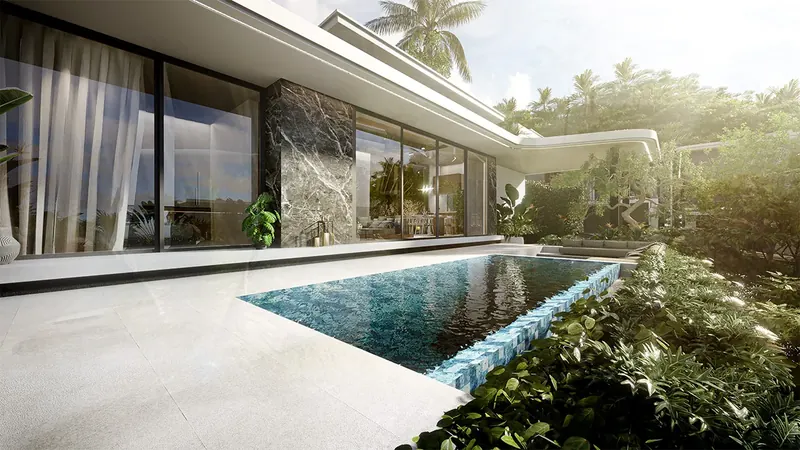 Pool area of villa in Sakhu