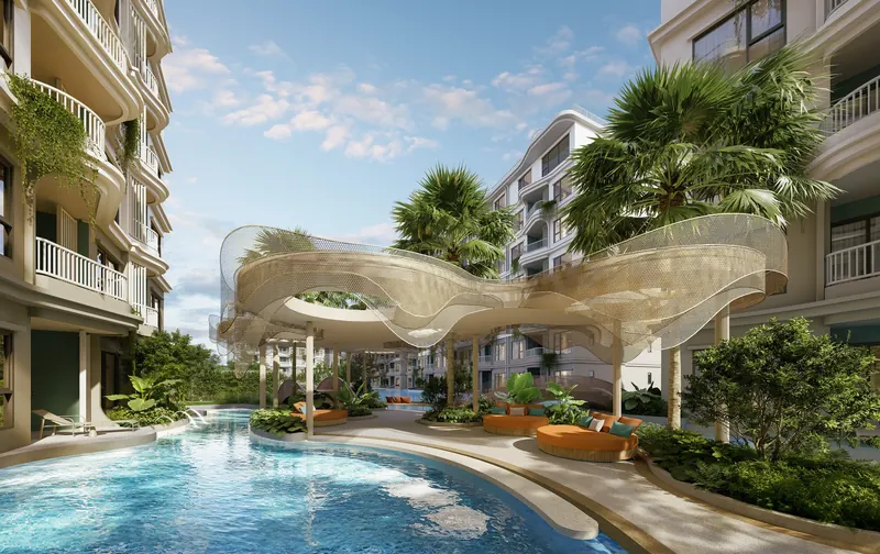 Pool area of condo in Kamala