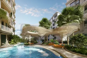 Pool area of condo in Kamala
