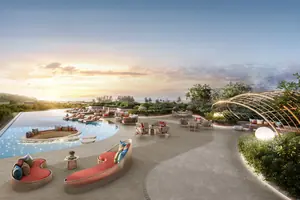 Pool area of condo in Kamala