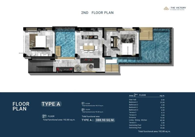 Two-storey 3 bedroom villa with private pool in Talang area, Phuket at The Victory