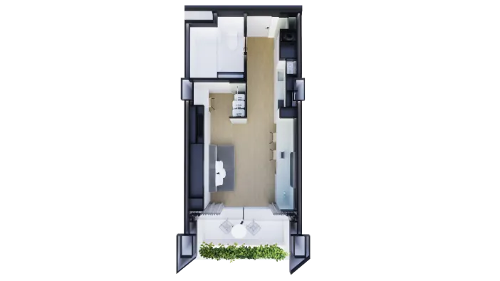 Планировка студии в Serene Condo Layan The Momentum Phuket