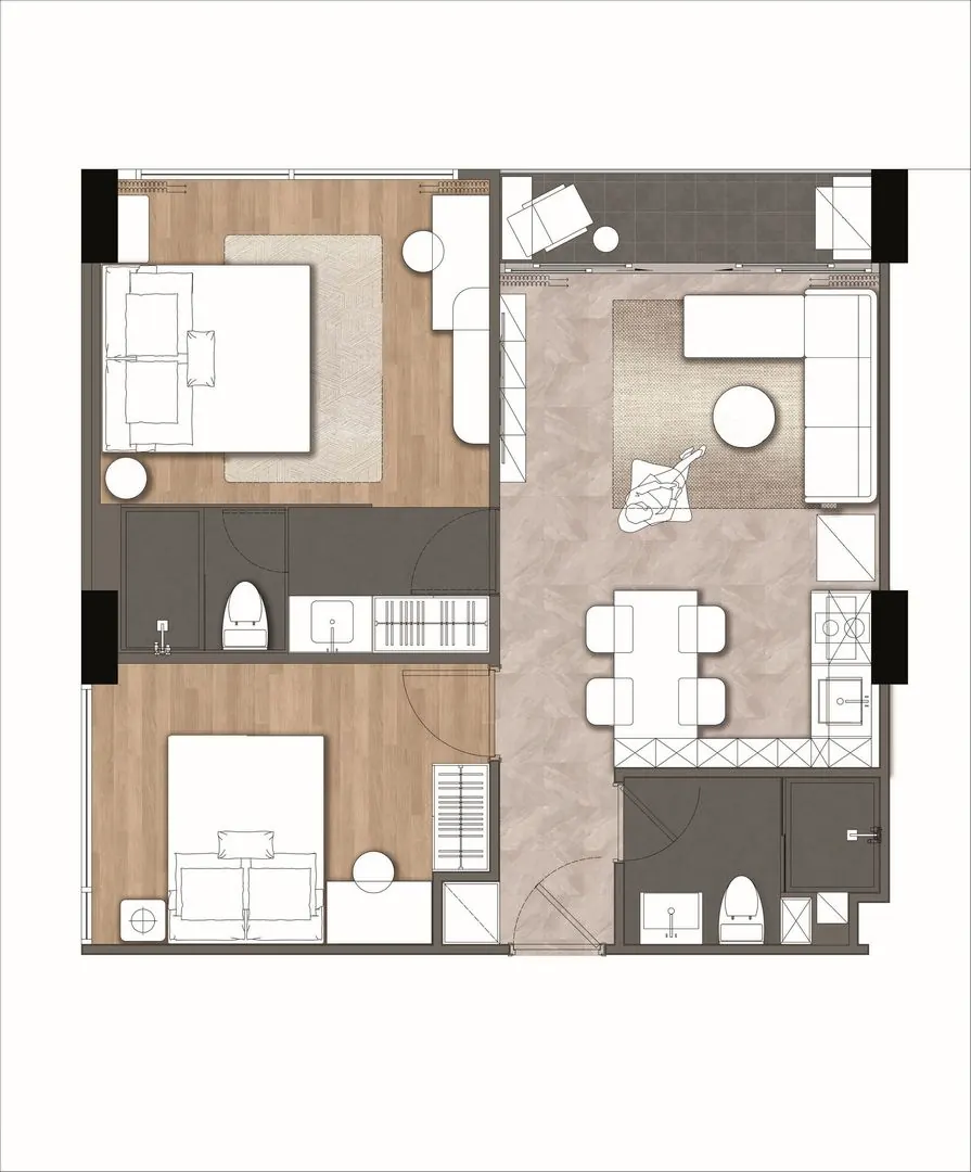 планировка тип C 56 sqm Wyndham Fantasea Condo Chalong