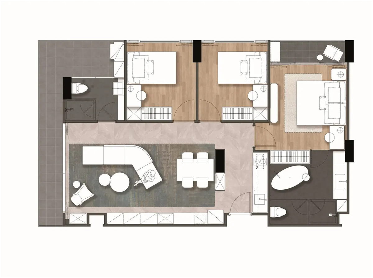 планировка тип D 92 sqm Wyndham Fantasea Condo Chalong