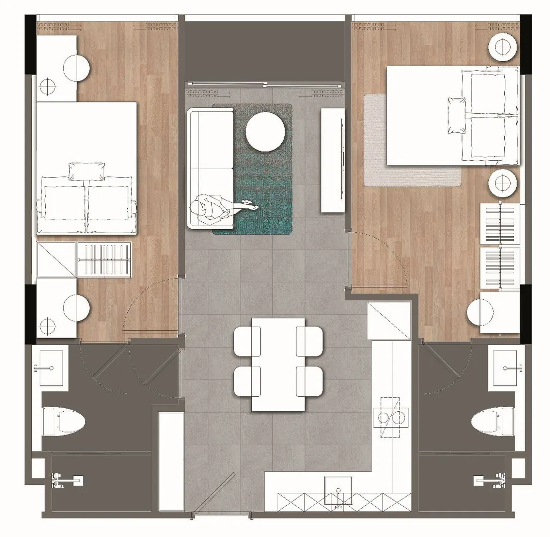 Планировка тип B 56 sqm Wyndham Fantasea Condo Chalong