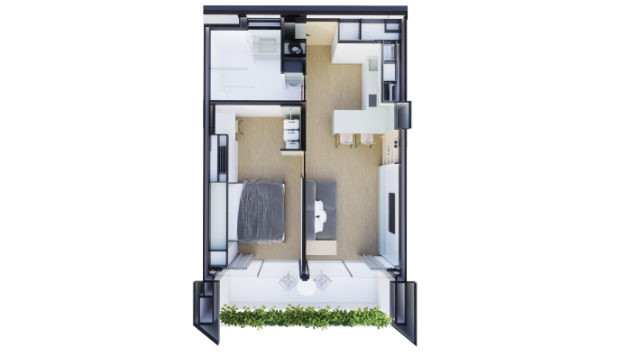 Планировка квартиры с 1 спальней в Serene Condo Layan The Momentum Phuket