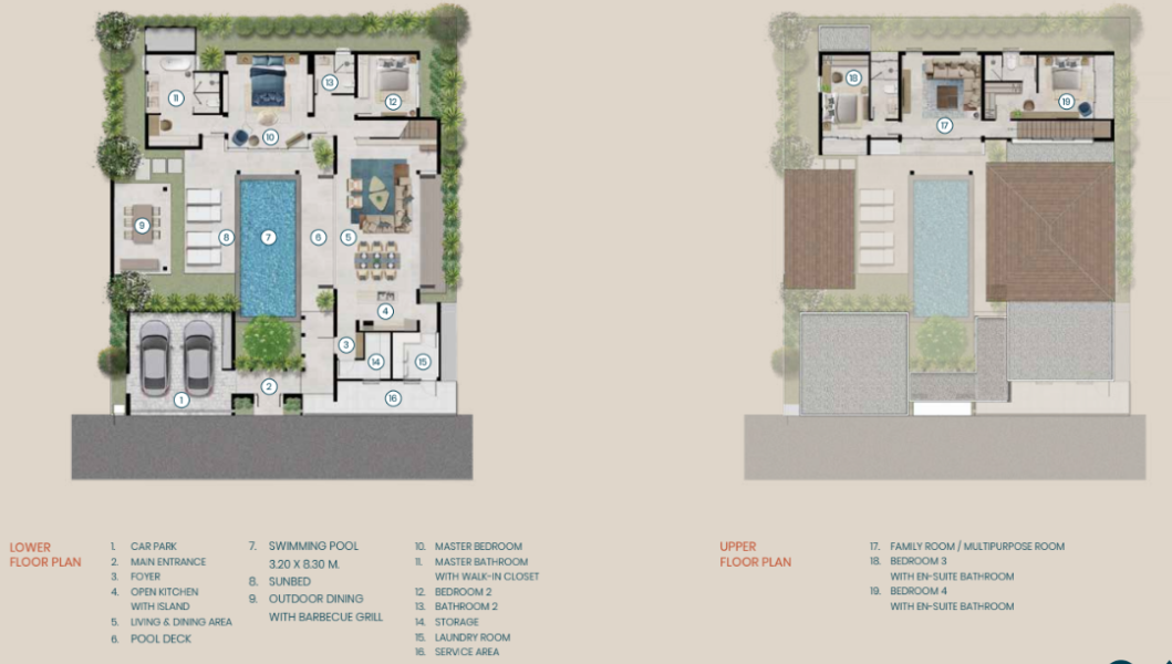 Двухэтажная вилла с 4 спальнями и бассейном в комплексе QAV Residence, Пхукет планировка