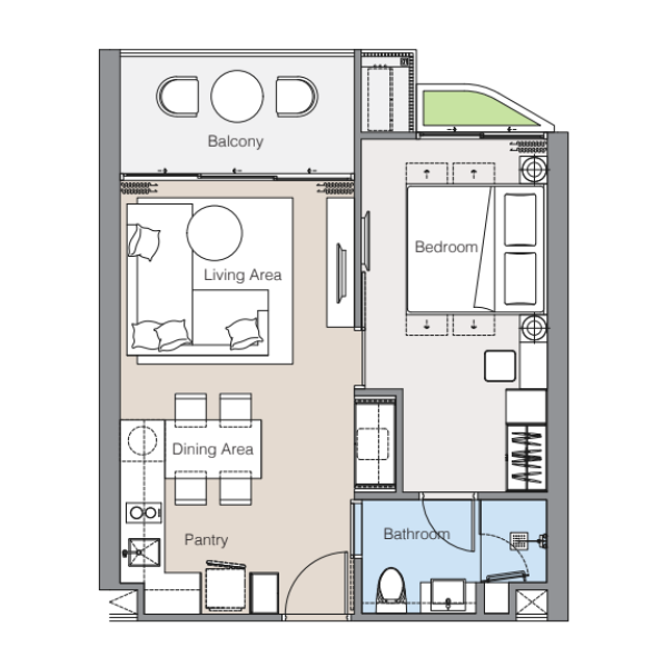 Апартаменты с 1 спальней в Laguna Lakelands Residences, Пхукет планировка