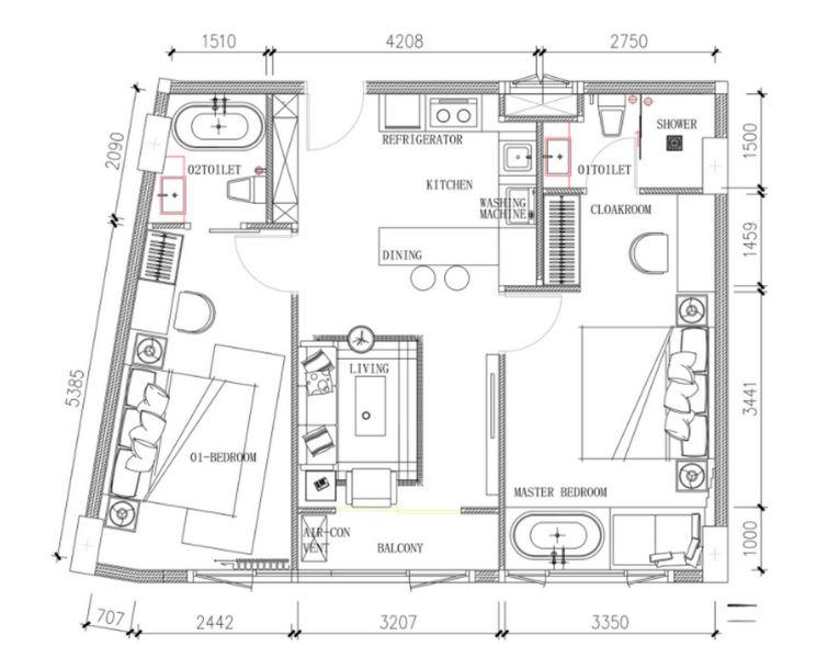 Апартаменты с 2 спальнями в комплексе Capri Residence в 850 метрах от пляжа Банг Тао, Пхукет планировка