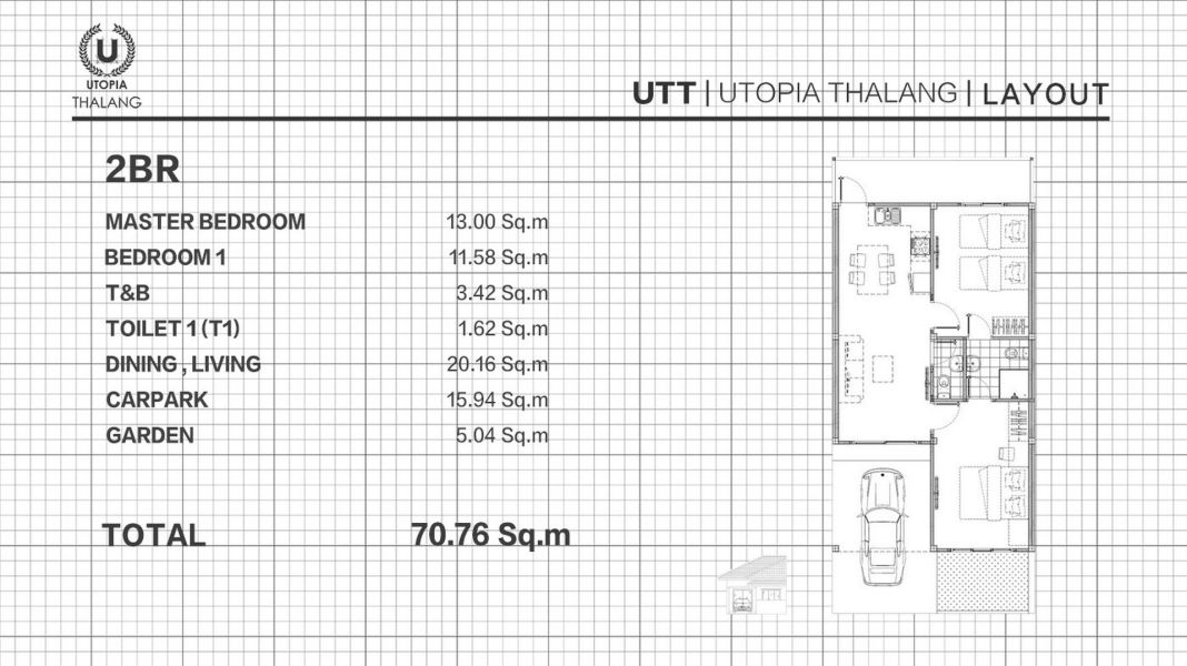 Вилла с 2 спальнями в комплексе Utopia Thalang, Пхукет планировка